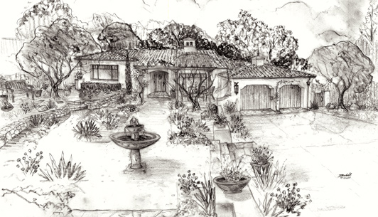 hand drawn rendering by Jeff Doubet Santa Barbara Home Designer and consultant