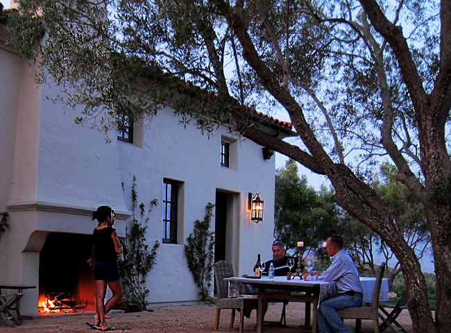 Santa Barbara Spanish courtyard with large outdoor fireplace